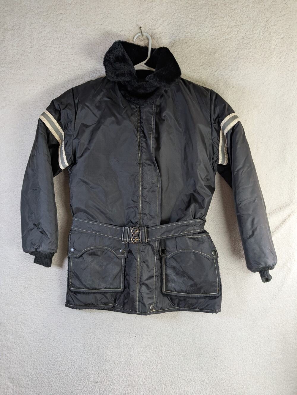 Vintage Stearns Snowmobile Jacket Womens Small Black Hooded Pockets
